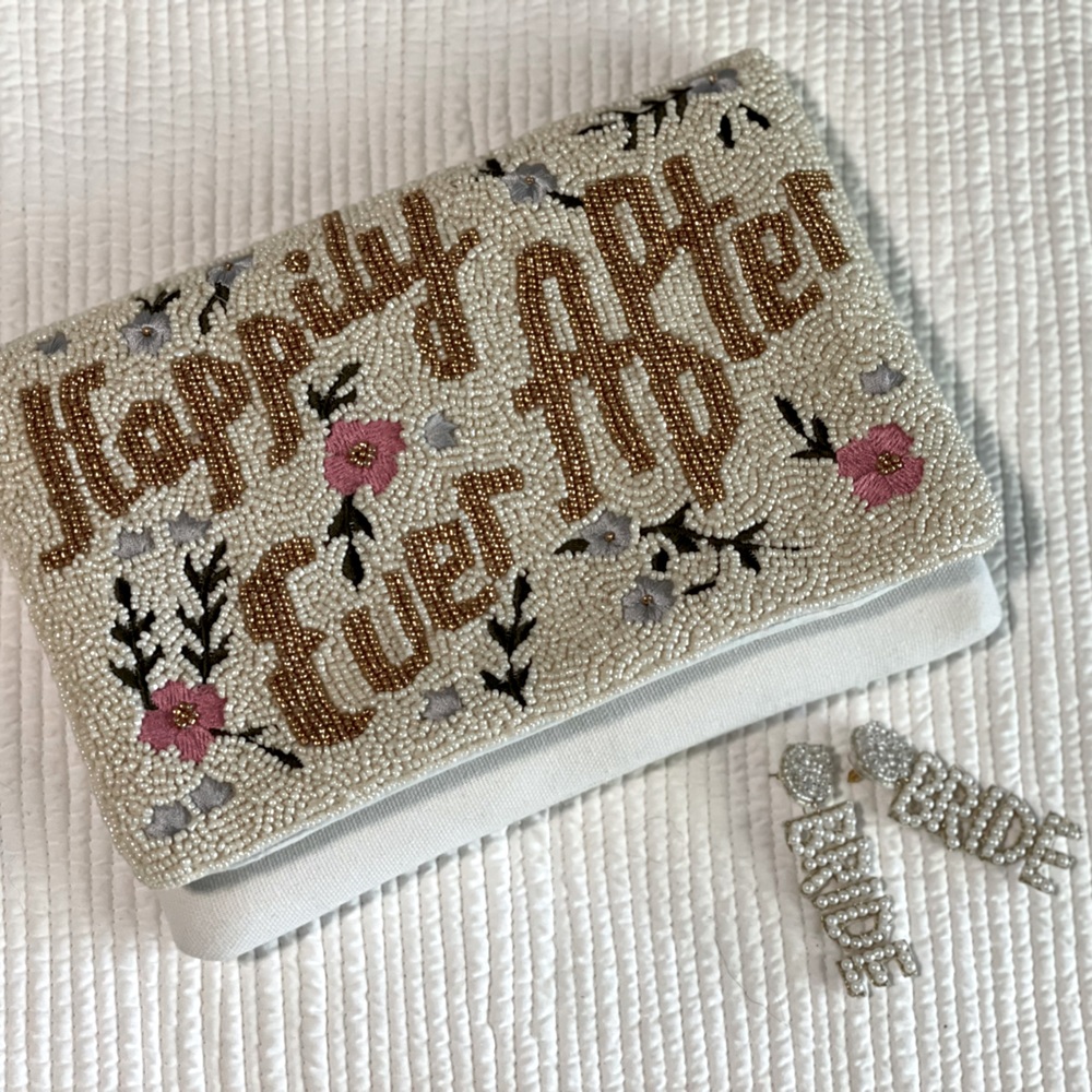 Set of Happily Ever After Clutch & Bride Earrings